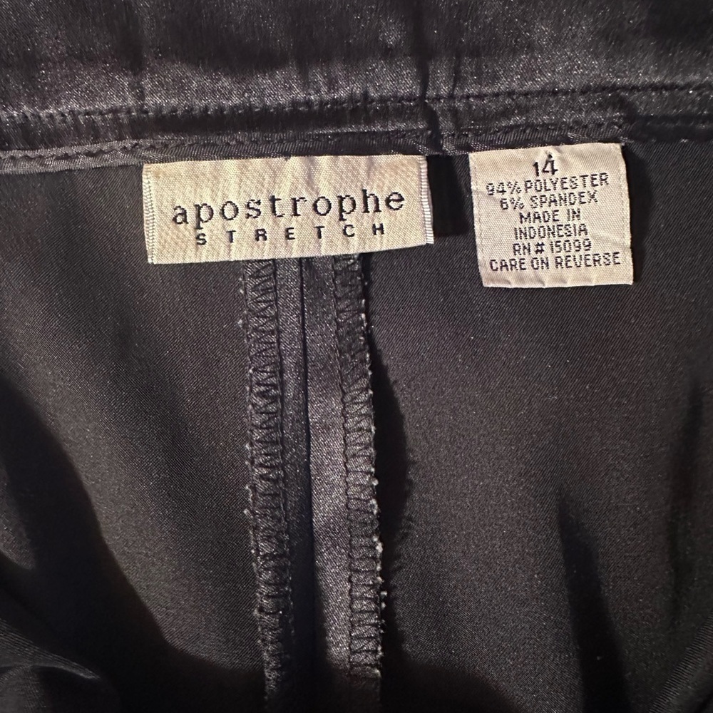Apostrophe Black Shiny Satin Side Cargo Pocket Split Hem Stretch Pant - Picture 6 of 9